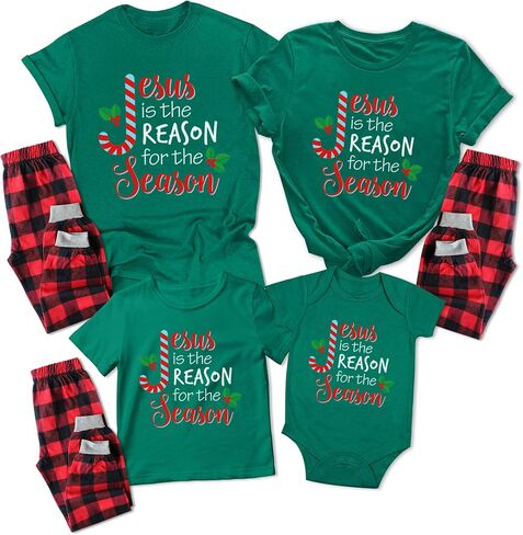 TEEAMORE Matching Christmas Shirt for Family Jesus is The Reason for The Season Letter Print Shirts in Saudi Arabia