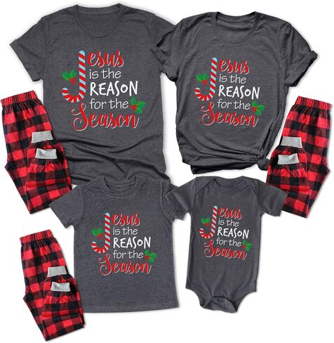 TEEAMORE Matching Christmas Shirt for Family Jesus is The Reason for The Season Letter Print Shirts in Saudi Arabia