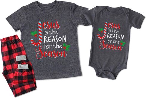 TEEAMORE Matching Christmas Shirt for Family Jesus is The Reason for The Season Letter Print Shirts in Saudi Arabia