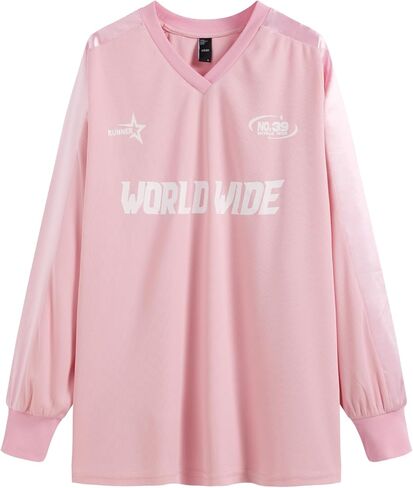 CIDER Graphic Tees for Women V Neck Long Sleeve Oversized Tee Shirt World Wide Casual Top V Neck Long Sleeve in Saudi Arabia