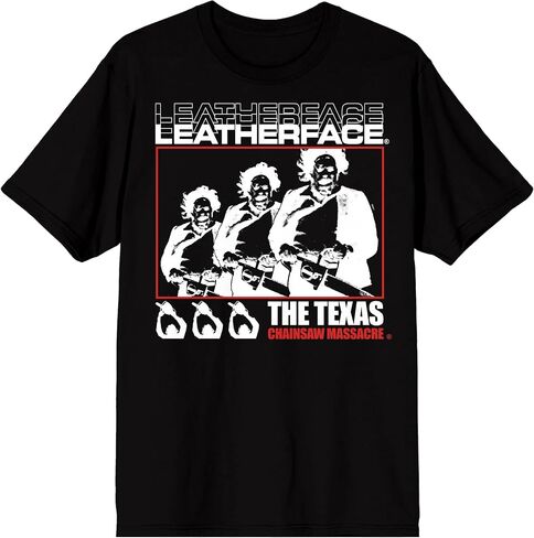Bioworld Texas Chainsaw Massacre Repeat Leatherface Adult Black Crew Neck Short Sleeve T-Shirt in Saudi Arabia
