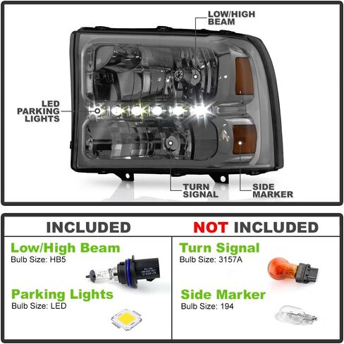 ACANII - For Smoke Len 1999-2004 Ford F250 F350 F450 Superduty LED Headlights 99-04 Headlamps Driver + Passenger Side in Saudi Arabia