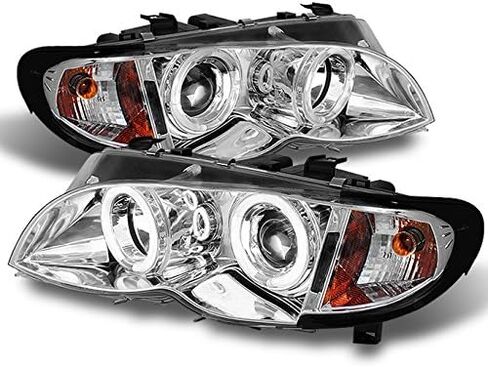 AKKON - For 02-05 BMW E46 3-Series 4 أبواب سيدان واجون كروم هالو الدائري LED المصابيح الأمامية لجهاز العرض مع مجموعة مصابيح الزاوية 2 قطعة in Saudi Arabia