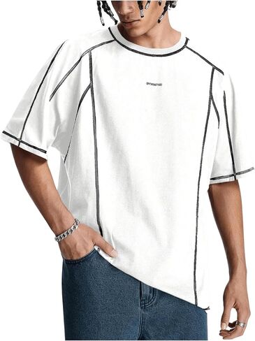 Men's Letter Print Oversized T-Shirts Y2k Short Sleeve Crew Neck Streetwear Tee Tops in Saudi Arabia