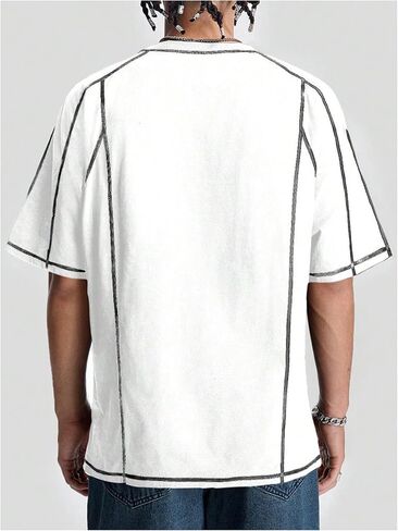 Men's Letter Print Oversized T-Shirts Y2k Short Sleeve Crew Neck Streetwear Tee Tops in Saudi Arabia