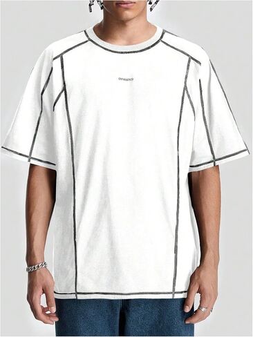 Men's Letter Print Oversized T-Shirts Y2k Short Sleeve Crew Neck Streetwear Tee Tops in Saudi Arabia
