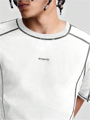 Men's Letter Print Oversized T-Shirts Y2k Short Sleeve Crew Neck Streetwear Tee Tops in Saudi Arabia