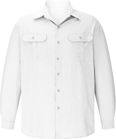 Cotton Shirts for Men Long Sleeve Collared T-Shirt Button Down Work Shirt with Two Pockets Fall Outfits in Saudi Arabia