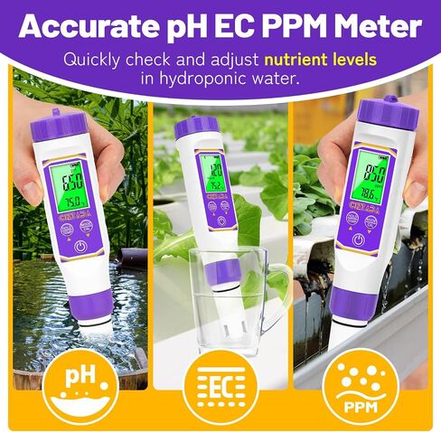 pH Meter for Water 4 in 1 pH EC TDS Temp Meter for Hydroponics PPM and EC Water Tester Digital pH PPM Meter for Nutrients Growing Hydroponics Gardening DWC hydroponics System in Saudi Arabia