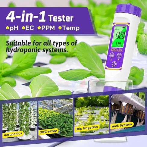 pH Meter for Water 4 in 1 pH EC TDS Temp Meter for Hydroponics PPM and EC Water Tester Digital pH PPM Meter for Nutrients Growing Hydroponics Gardening DWC hydroponics System in Saudi Arabia