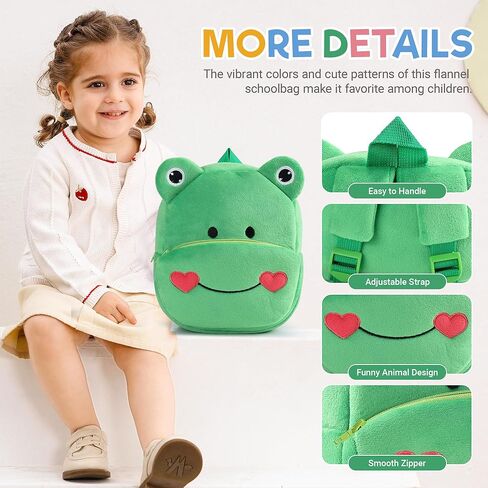 MICHLEY Toddler Backpack Plush Animal SchoolBag Cartoon Girls Travel Bag Mini Baby Daypack for Kids Kindergarten Pre School Bags, Frog in Kuwait