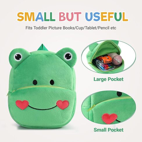 MICHLEY Toddler Backpack Plush Animal SchoolBag Cartoon Girls Travel Bag Mini Baby Daypack for Kids Kindergarten Pre School Bags, Frog in Kuwait