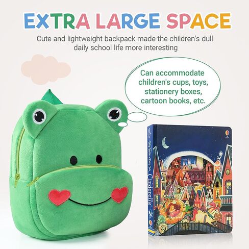 MICHLEY Toddler Backpack Plush Animal SchoolBag Cartoon Girls Travel Bag Mini Baby Daypack for Kids Kindergarten Pre School Bags, Frog in Kuwait
