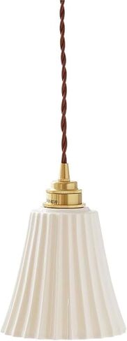 LNPTAL Vintage Pleated Pendant Light, 6.3'' White Ceramic Shade Chandelier, E26 Brass Lamp Holder Hanging Ceiling Fixture for Kitchen Island, Bedroom, Farmhouse, and Dining Room in Saudi Arabia