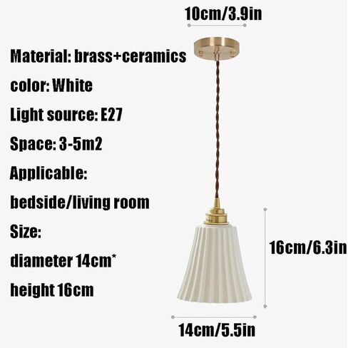 LNPTAL Vintage Pleated Pendant Light, 6.3'' White Ceramic Shade Chandelier, E26 Brass Lamp Holder Hanging Ceiling Fixture for Kitchen Island, Bedroom, Farmhouse, and Dining Room in Saudi Arabia