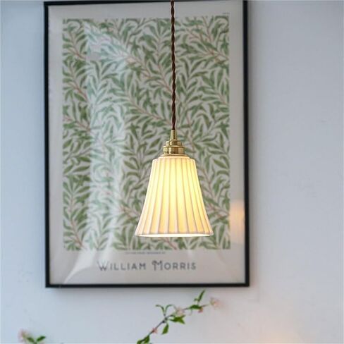 LNPTAL Vintage Pleated Pendant Light, 6.3'' White Ceramic Shade Chandelier, E26 Brass Lamp Holder Hanging Ceiling Fixture for Kitchen Island, Bedroom, Farmhouse, and Dining Room in Saudi Arabia