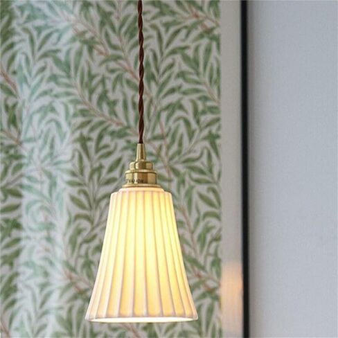 LNPTAL Vintage Pleated Pendant Light, 6.3'' White Ceramic Shade Chandelier, E26 Brass Lamp Holder Hanging Ceiling Fixture for Kitchen Island, Bedroom, Farmhouse, and Dining Room in Saudi Arabia