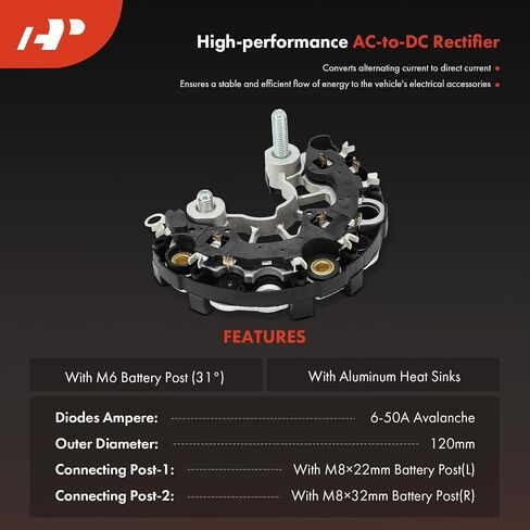 A-Premium Alternator Rectifier Compatible with Jeep Grand Cherokee 1999-2004 & Dodge Ram 1500 2500 3500 2002-2008, Durango 2003-2006, 14V Rectifier 6-50A Diodes in Saudi Arabia
