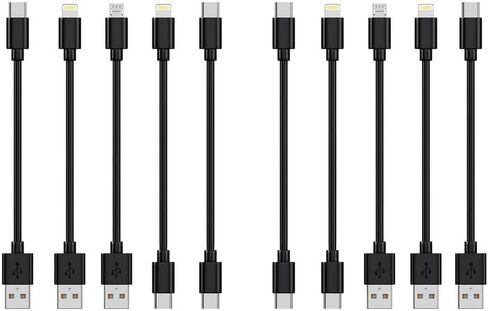 [10in, 10-Pack] Multi Short USB/C Cables Fast Charge & Sync to Type-C/Lightning/Micro USB Cords Bulk for Charging Stations Compatible with iPhone16&15, iPhone5-14, iPads, iPods, Mobiles, Tablets,White in Kuwait