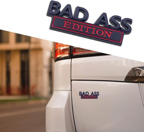 شعار إصدار Car Bad Ass، ملصق سيارة ثلاثي الأبعاد مع لاصق 3M، ملحقات السيارات لصندوق غطاء الشبكة الأمامية للباب الخلفي، مناسب لمعظم السيارات وسيارات الدفع الرباعي والشاحنات (فضي/أسود) in Kuwait