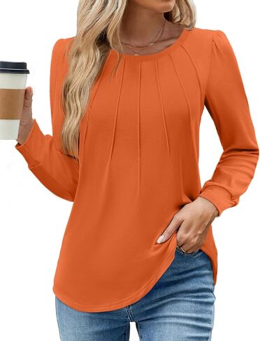 WEACZZY Womens Blouses Long Sleeve Tunic Tops Pleated Dressy Business Casual Crew Neck Shirts Fashion Outfits 2025 in Saudi Arabia