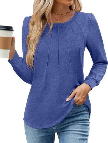 WEACZZY Womens Blouses Long Sleeve Tunic Tops Pleated Dressy Business Casual Crew Neck Shirts Fashion Outfits 2025 in Saudi Arabia