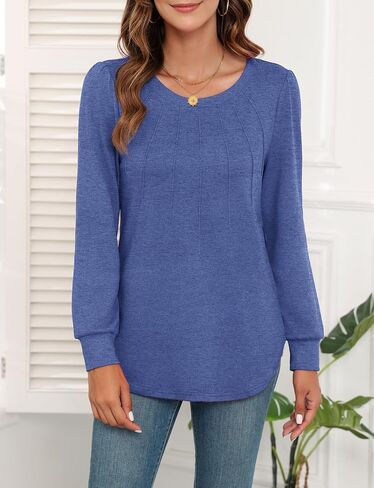 WEACZZY Womens Blouses Long Sleeve Tunic Tops Pleated Dressy Business Casual Crew Neck Shirts Fashion Outfits 2025 in Saudi Arabia