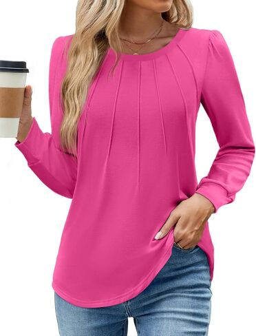 WEACZZY Womens Blouses Long Sleeve Tunic Tops Pleated Dressy Business Casual Crew Neck Shirts Fashion Outfits 2025 in Saudi Arabia