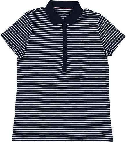 قميص بولو بيكيه كلاسيكي للنساء من Tommy Hilfiger (صغير، مخطط باللون الكحلي) in Saudi Arabia