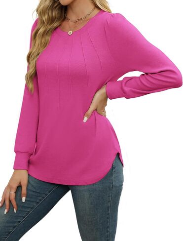 WEACZZY Womens Blouses Long Sleeve Tunic Tops Pleated Dressy Business Casual Crew Neck Shirts Fashion Outfits 2025 in Saudi Arabia