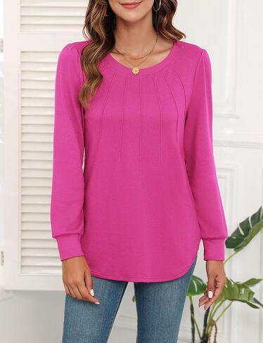 WEACZZY Womens Blouses Long Sleeve Tunic Tops Pleated Dressy Business Casual Crew Neck Shirts Fashion Outfits 2025 in Saudi Arabia