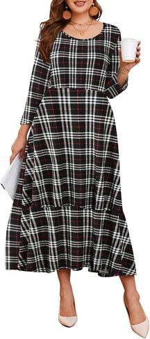 LARACE 3/4 Sleeve Dresses for Women Plus Size Casual Long Maxi Fall Winter Dress with Pockets in Saudi Arabia