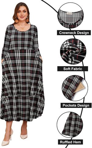 LARACE 3/4 Sleeve Dresses for Women Plus Size Casual Long Maxi Fall Winter Dress with Pockets in Saudi Arabia