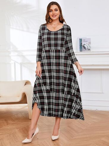 LARACE 3/4 Sleeve Dresses for Women Plus Size Casual Long Maxi Fall Winter Dress with Pockets in Saudi Arabia