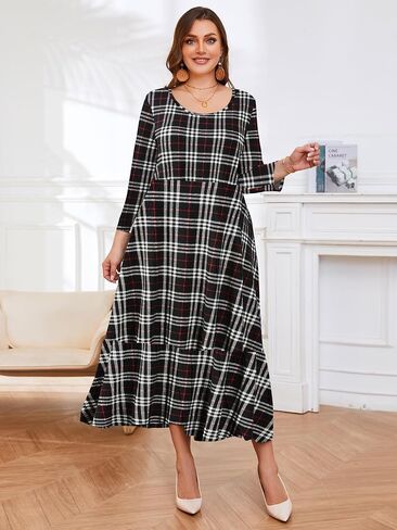 LARACE 3/4 Sleeve Dresses for Women Plus Size Casual Long Maxi Fall Winter Dress with Pockets in Saudi Arabia