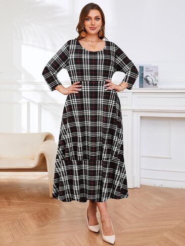 LARACE 3/4 Sleeve Dresses for Women Plus Size Casual Long Maxi Fall Winter Dress with Pockets in Saudi Arabia