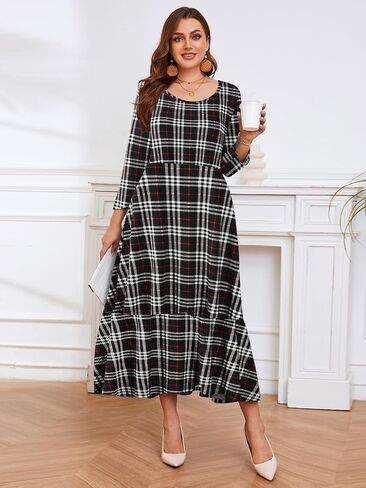 LARACE 3/4 Sleeve Dresses for Women Plus Size Casual Long Maxi Fall Winter Dress with Pockets in Saudi Arabia