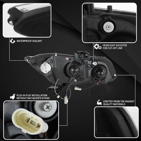Autozensation متوافق مع 2012-2013 Honda Civic Coupe، 2012-2015 Honda Civic Sedan، مجموعة المصابيح الأمامية اليسرى + اليمنى، مصابيح أمامية لجهاز عرض الدخان الأسود اللامع مع شريط إضاءة LED in Kuwait