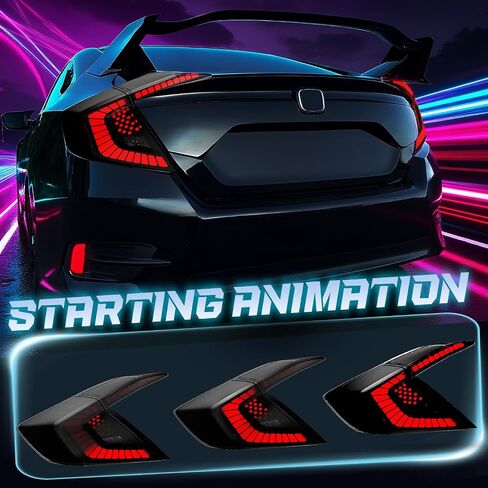 Sequential LED Tail Lights Compatible with Honda Civic 10th Gen Sedan 2016-2021, Not for Hatchbacks, Starting Animated Tail Light Assembly, Parking Light, Brake Turn Signal Lights, Reverse Lights, 1A in Kuwait