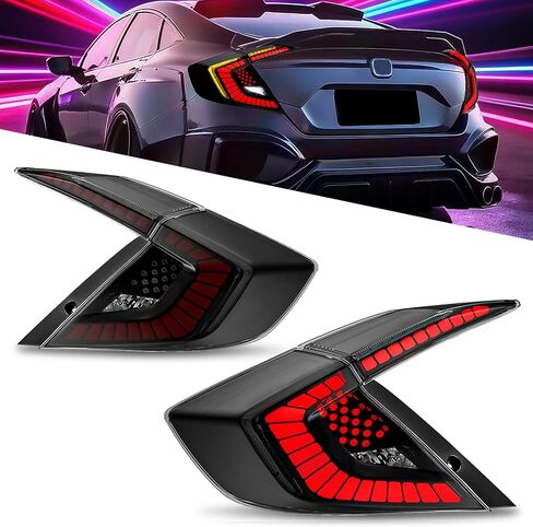Sequential LED Tail Lights Compatible with Honda Civic 10th Gen Sedan 2016-2021, Not for Hatchbacks, Starting Animated Tail Light Assembly, Parking Light, Brake Turn Signal Lights, Reverse Lights, 1A in Kuwait