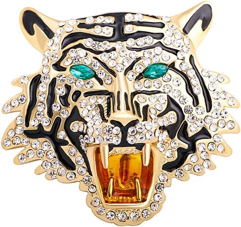 Premium Rhinestone Tiger Brooch Pin Gold Silver Tiger Head Brooch Lapel Pins Vintage Punk Style Animal Brooch Domineering Cool Tiger Brooch Clothes Hats Bags Suits Banquets Party Costumes Jewelry for Women and Men in Kuwait