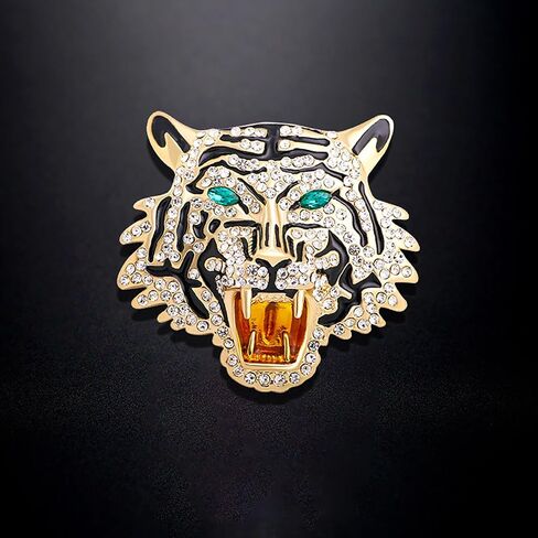 Premium Rhinestone Tiger Brooch Pin Gold Silver Tiger Head Brooch Lapel Pins Vintage Punk Style Animal Brooch Domineering Cool Tiger Brooch Clothes Hats Bags Suits Banquets Party Costumes Jewelry for Women and Men in Kuwait
