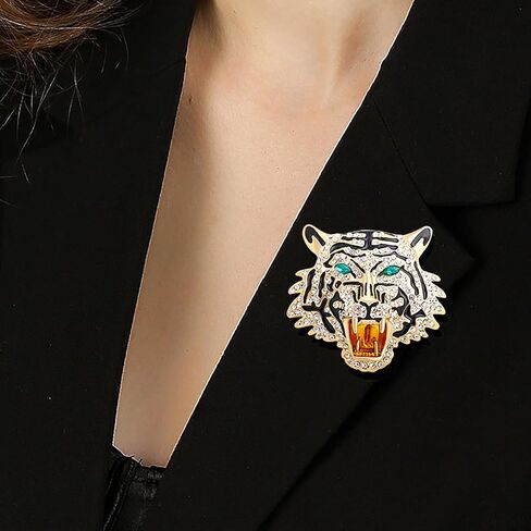Premium Rhinestone Tiger Brooch Pin Gold Silver Tiger Head Brooch Lapel Pins Vintage Punk Style Animal Brooch Domineering Cool Tiger Brooch Clothes Hats Bags Suits Banquets Party Costumes Jewelry for Women and Men in Kuwait