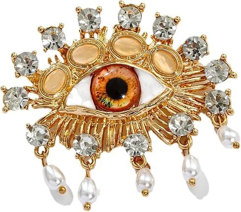 Evil Eye Brooch Fashion Unique Elegant Rhinestone Vintage Lucky Charms Eye Brooch Enamel Tassel Pearl Pin Clothing Jewelry Clothing Backpack Jacket Hat Decoration DIY in Saudi Arabia