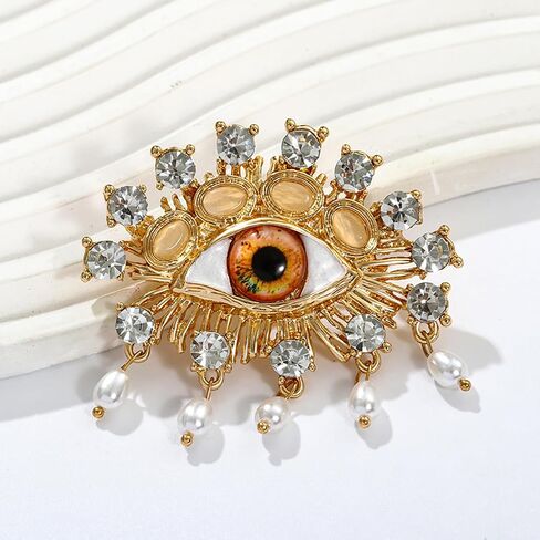 Evil Eye Brooch Fashion Unique Elegant Rhinestone Vintage Lucky Charms Eye Brooch Enamel Tassel Pearl Pin Clothing Jewelry Clothing Backpack Jacket Hat Decoration DIY in Saudi Arabia