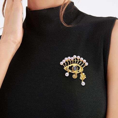 Evil Eye Brooch Fashion Unique Elegant Rhinestone Vintage Lucky Charms Eye Brooch Enamel Tassel Pearl Pin Clothing Jewelry Clothing Backpack Jacket Hat Decoration DIY in Saudi Arabia
