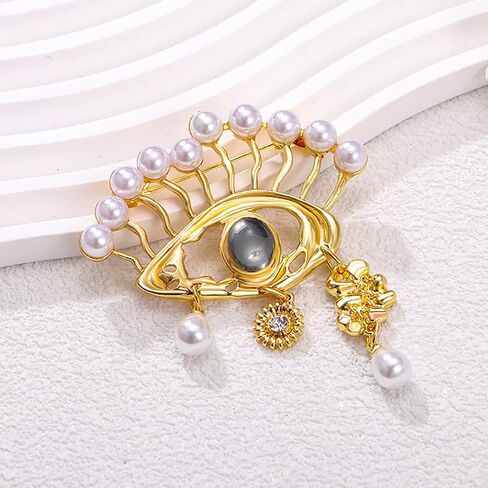 Evil Eye Brooch Fashion Unique Elegant Rhinestone Vintage Lucky Charms Eye Brooch Enamel Tassel Pearl Pin Clothing Jewelry Clothing Backpack Jacket Hat Decoration DIY in Saudi Arabia
