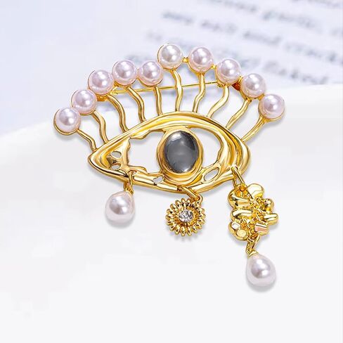 Evil Eye Brooch Fashion Unique Elegant Rhinestone Vintage Lucky Charms Eye Brooch Enamel Tassel Pearl Pin Clothing Jewelry Clothing Backpack Jacket Hat Decoration DIY in Saudi Arabia