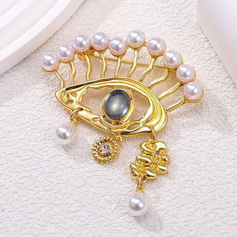 Evil Eye Brooch Fashion Unique Elegant Rhinestone Vintage Lucky Charms Eye Brooch Enamel Tassel Pearl Pin Clothing Jewelry Clothing Backpack Jacket Hat Decoration DIY in Saudi Arabia