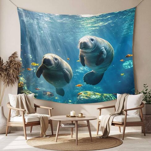 Tapestry Wall Hanging Sea Lion Tapestries Aesthetic Fish Coral Tropical Marine Life Tapestry for Bedroom Living Room College Dorm Art Wall Decor Decorative Backdrop 50x60 Inch in Saudi Arabia